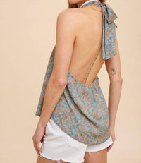 Coralie Printed Satin Halter Tank