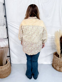 Easel - Mineral Washed Patchwork Floral Print Button Down Top