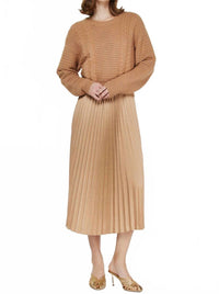 current air Long Sleeve Pullover Sweater And Pleated Dress Set in tan - women's sleepwear