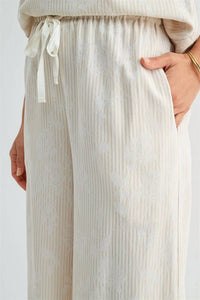 Fun 2 Fun - Stripe Floral Print Ankle Pants With Drawstring Waist