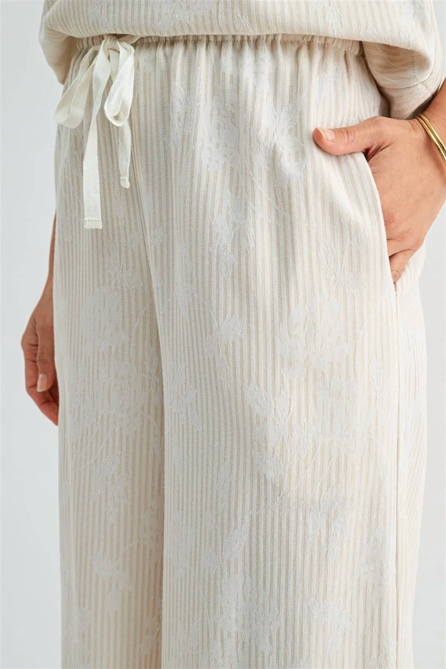 Fun 2 Fun - Stripe Floral Print Ankle Pants With Drawstring Waist