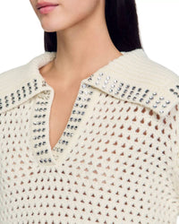Blue B - Open Knit Rhinestone Collar Sweater