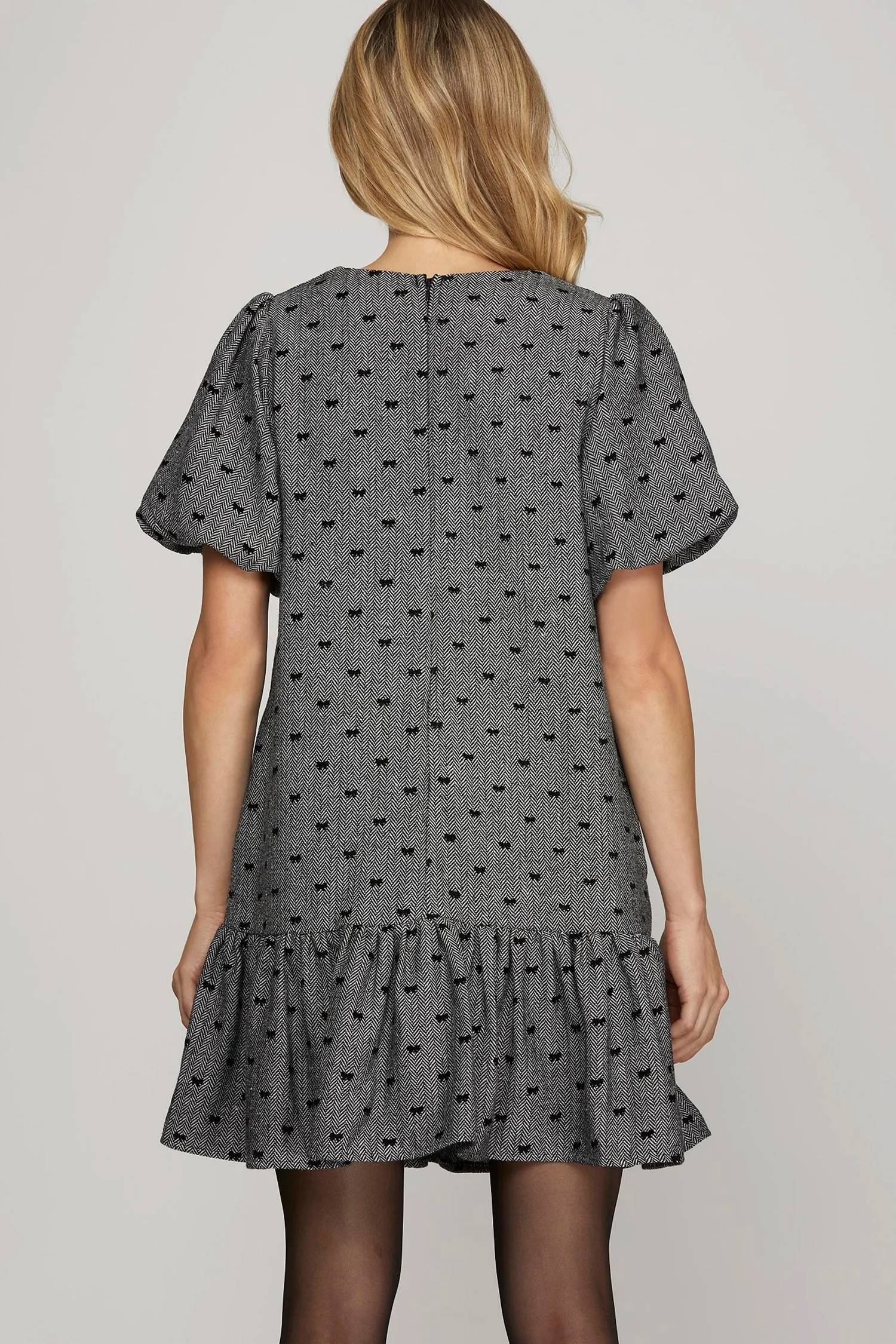 She + Sky - Flocked Bow Mini Dress