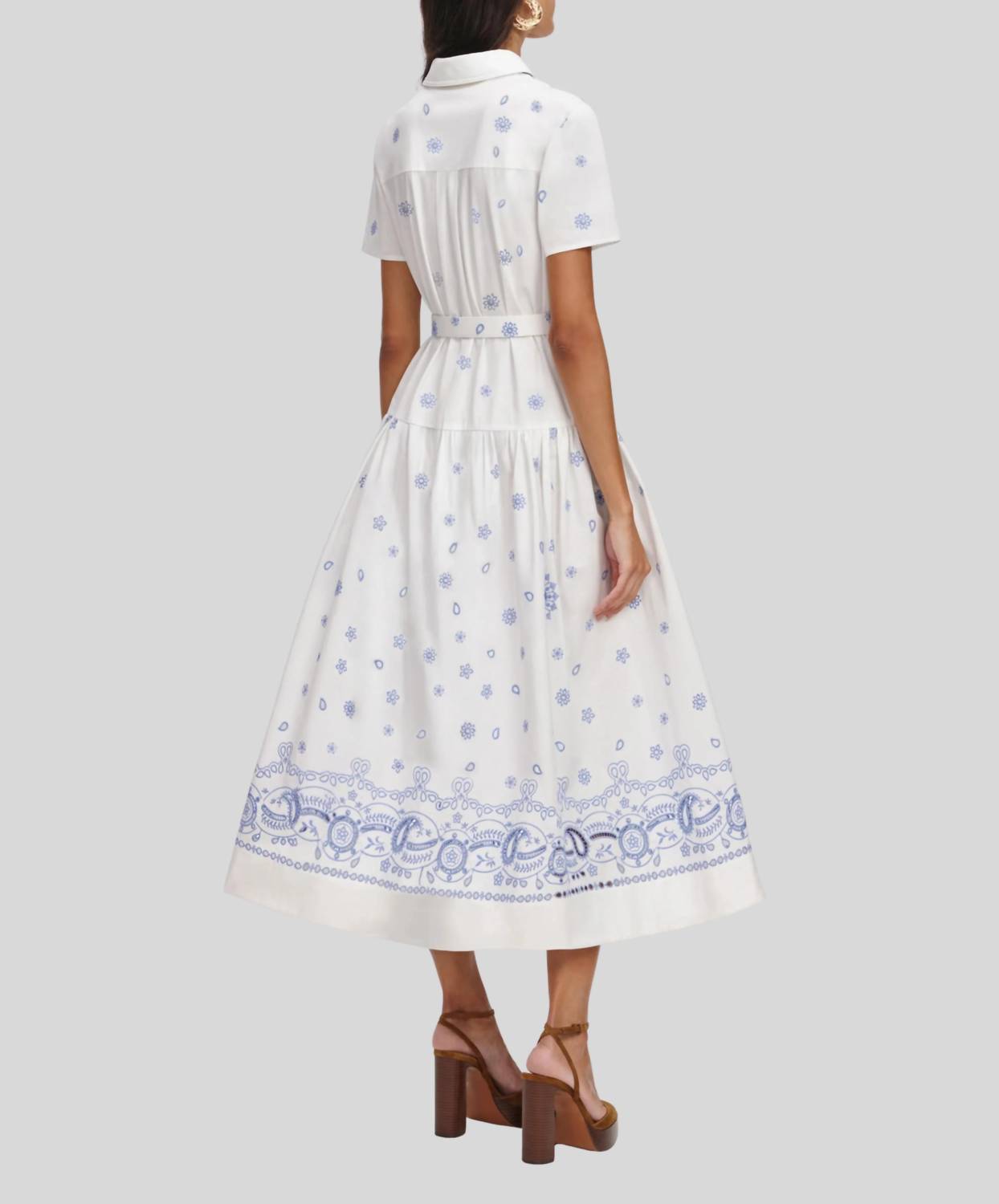 Self-Portrait - Embroidered Midi Shirt Dress