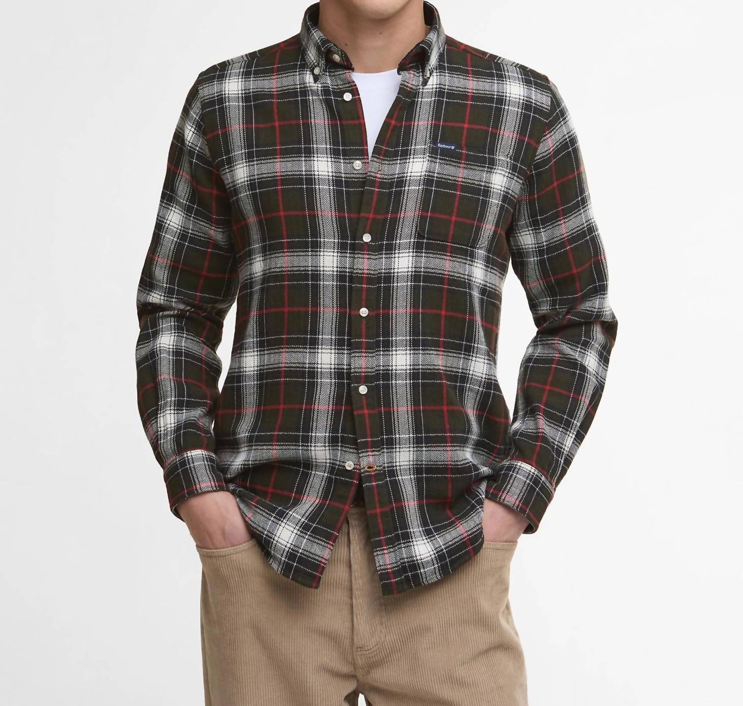 Barbour Whernside Tailored Long-sleeved Shirt in olive - men's shirt