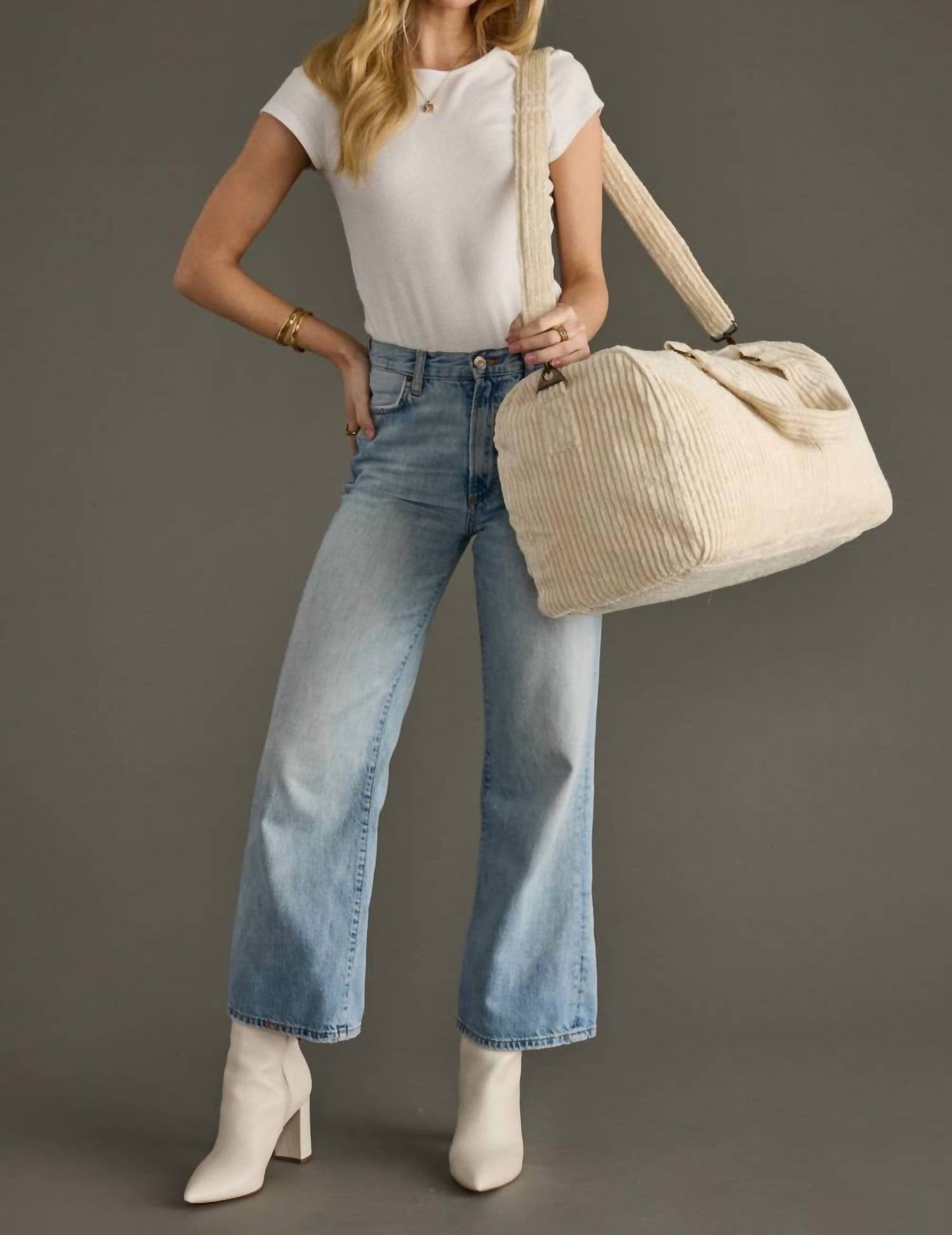 Panache Apparel Women's Corduroy Duffel Bag in cream - women's bag - view 4