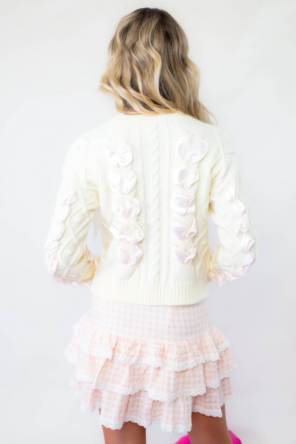 Dipped Shop - Khloe Chunky Cable Knit Ribbon Detail Sweater