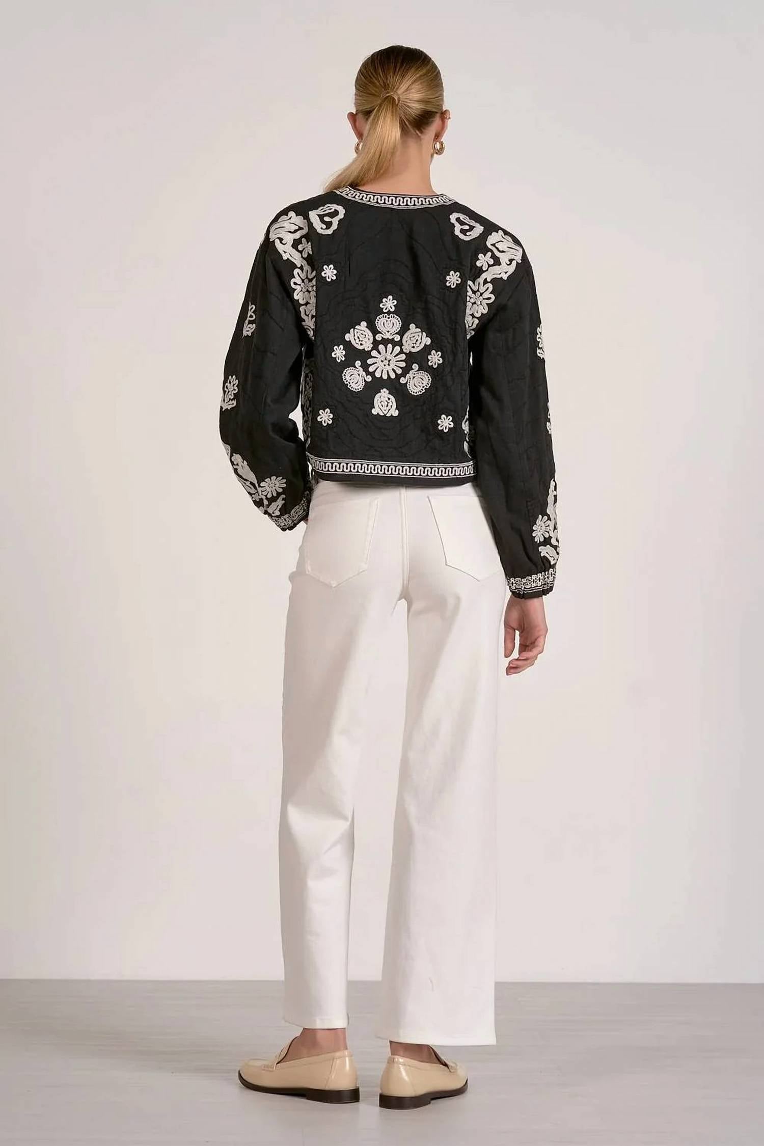 Elan - Embroidered Tie Front Jacket
