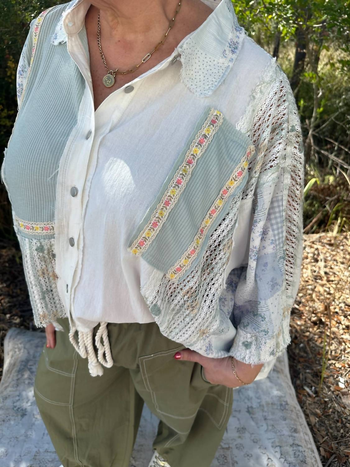 Pol - Short Sleeve Oversized Button Down Top