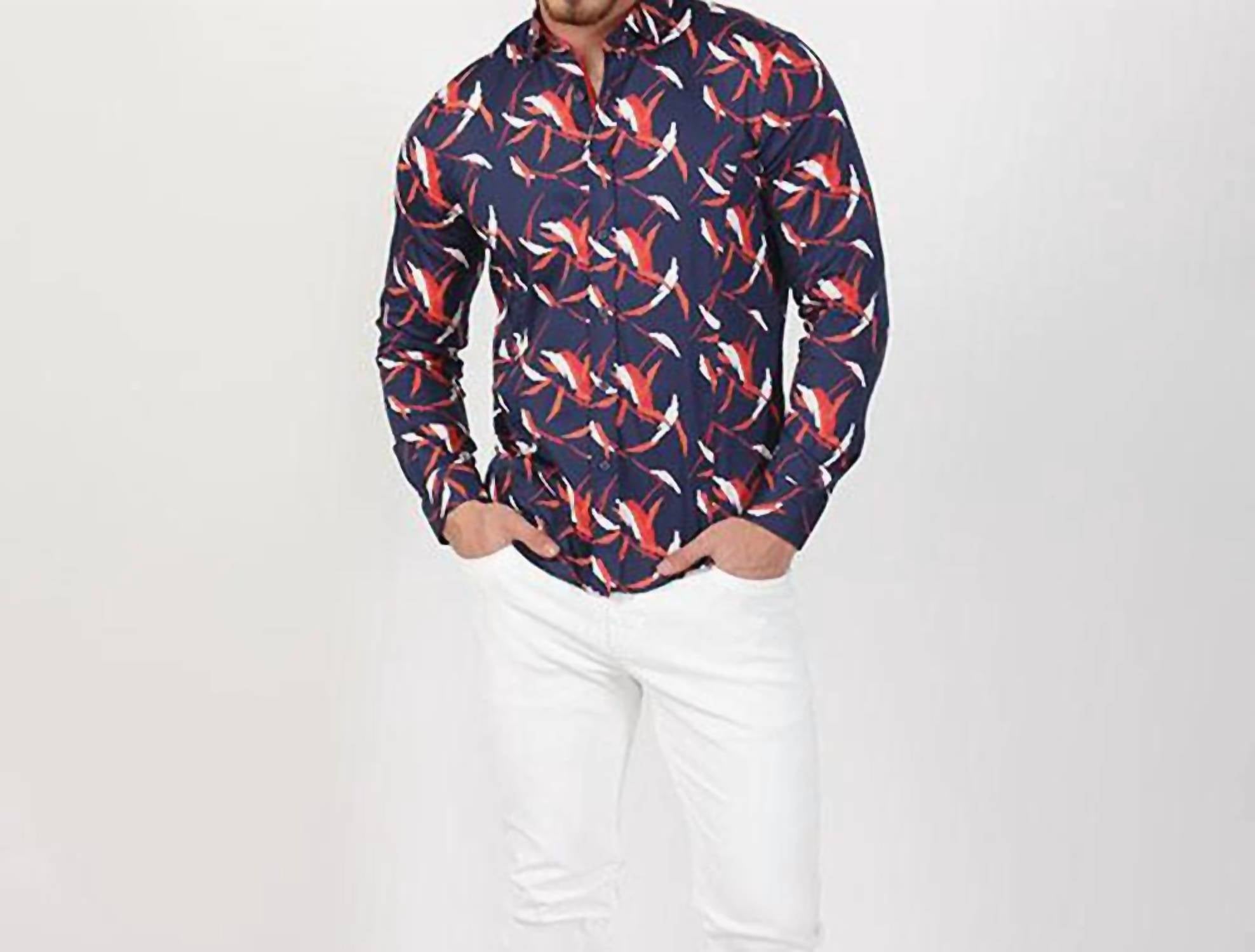 Eight X - Button Down Shirt With Brush Print Design