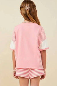Hayden La - Girls Colorblock Stripe Insert Knit T Shirt