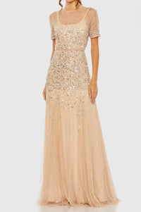Mac Duggal - High Neck Short Sleeve Sequin Embellished Dress