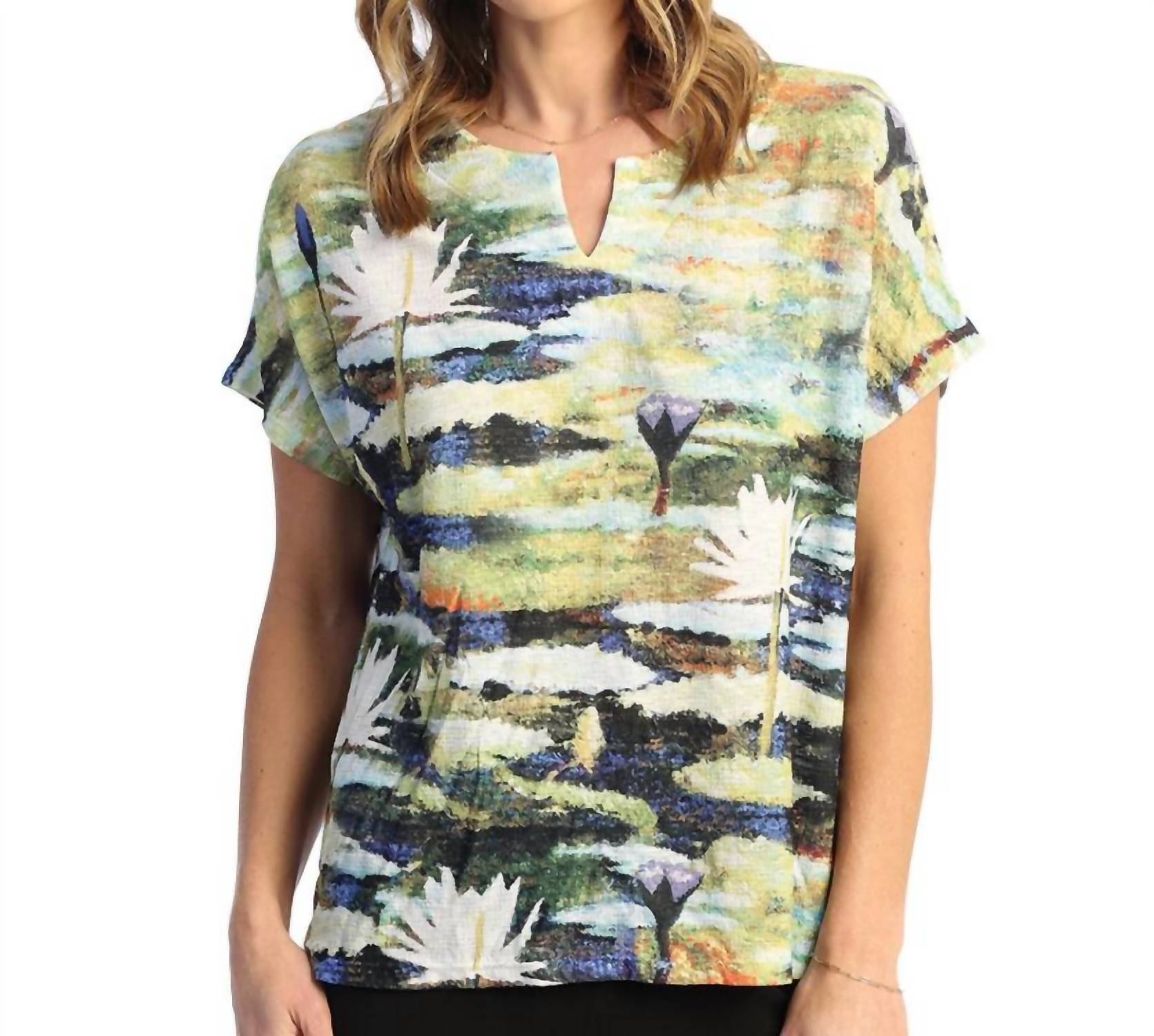 Jess & Jane - Short Sleeve Notch Neck Top