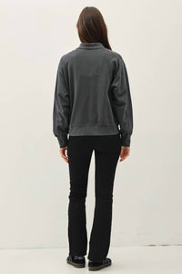 be cool Hillary Acid Wash Zip Sweatshirt in charcoal - women's top - alternate view