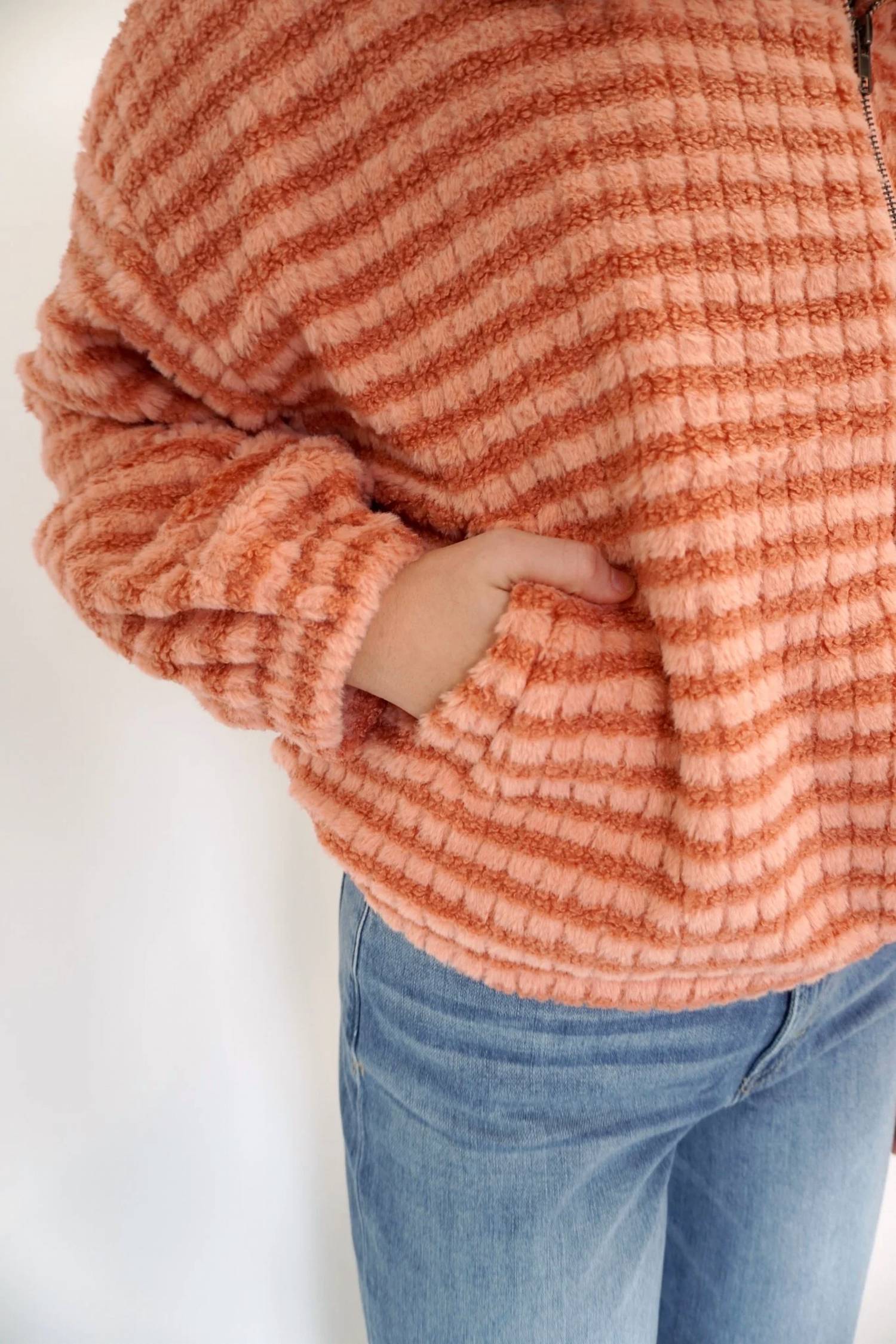 Buttermelon - Rowan Stripe Plush Zip-up Jacket