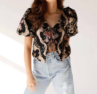 Sofie The Label - GENEVIEVE PUFF SLEEVE TIE-FRONT TOP