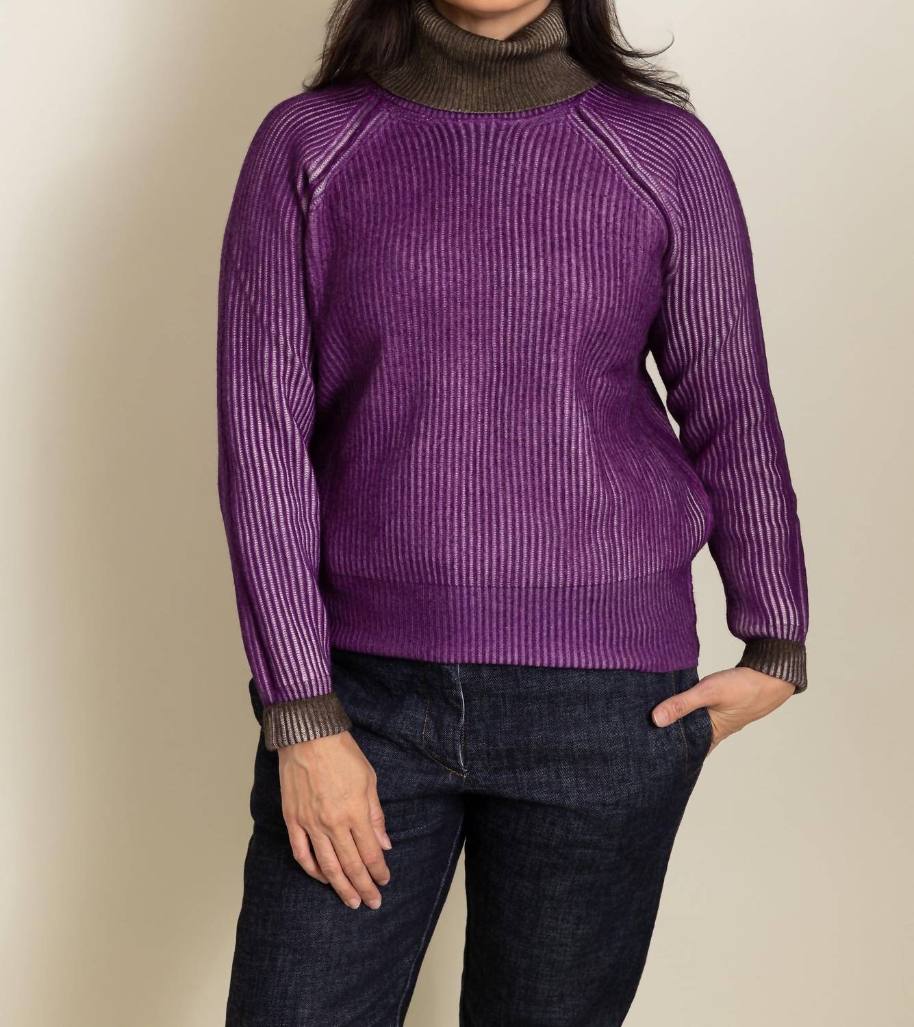 Alessandro Aste Berlin Ribbed Reversible Turtleneck Sweater in clover - women's sweater - detail view