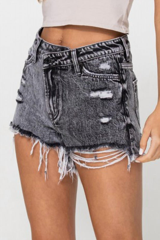 High Rise Asymmetical Distressed Shorts