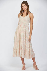 Fate - Striped Smocked Bodice Dress