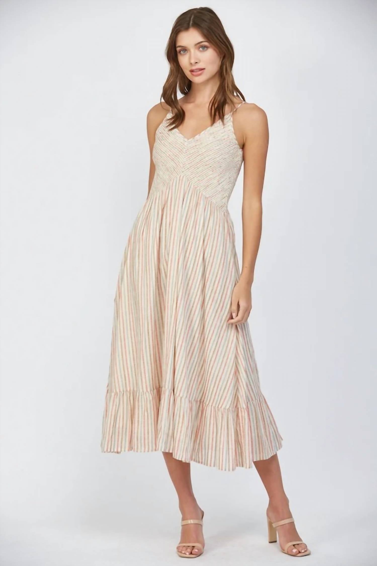 Fate - Striped Smocked Bodice Dress
