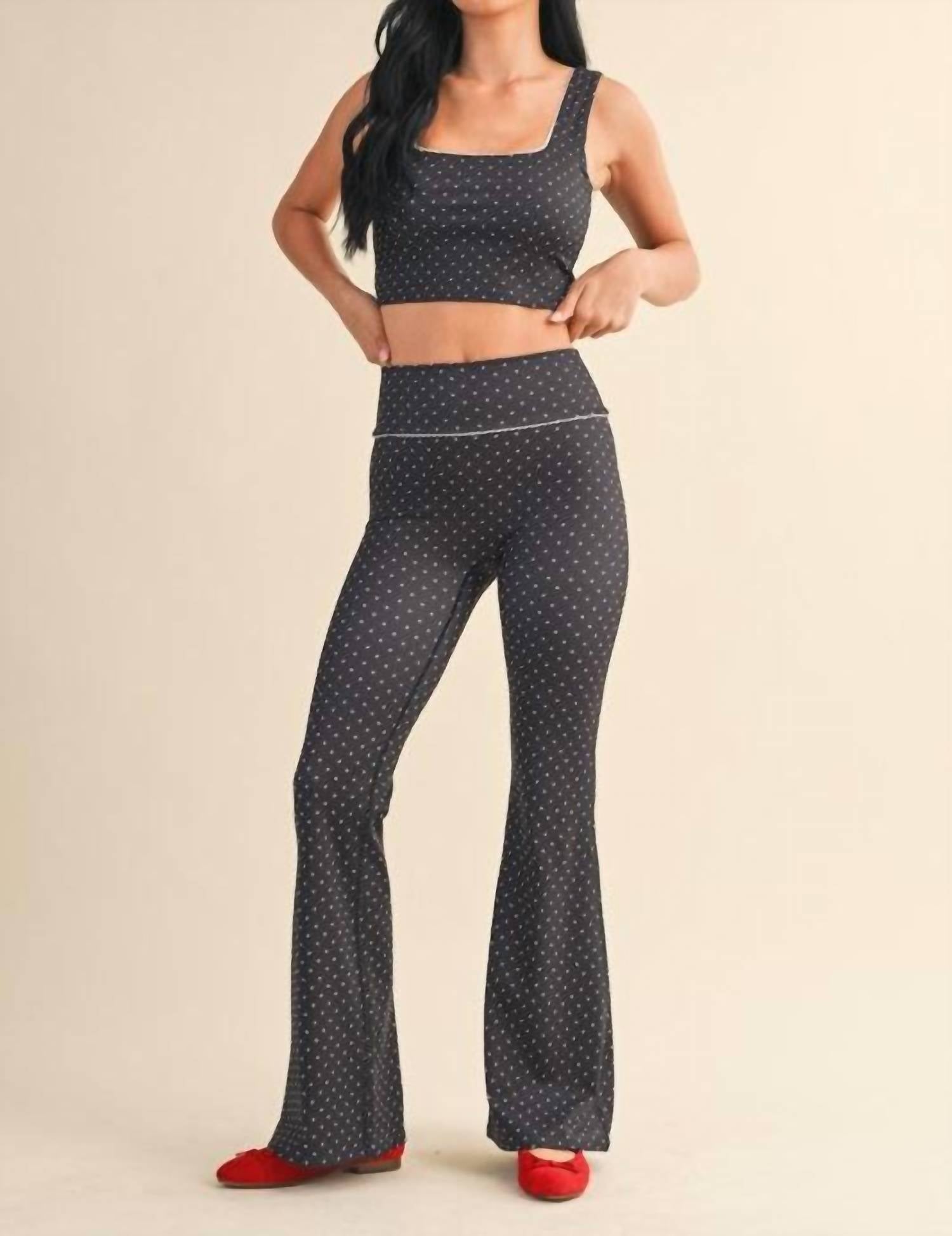 Kimberly C - Polka Dot Print Crop Tank With Lace Trim