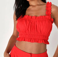 Lulus - Hotter Temps Linen Ruffled Two-piece Romper Set