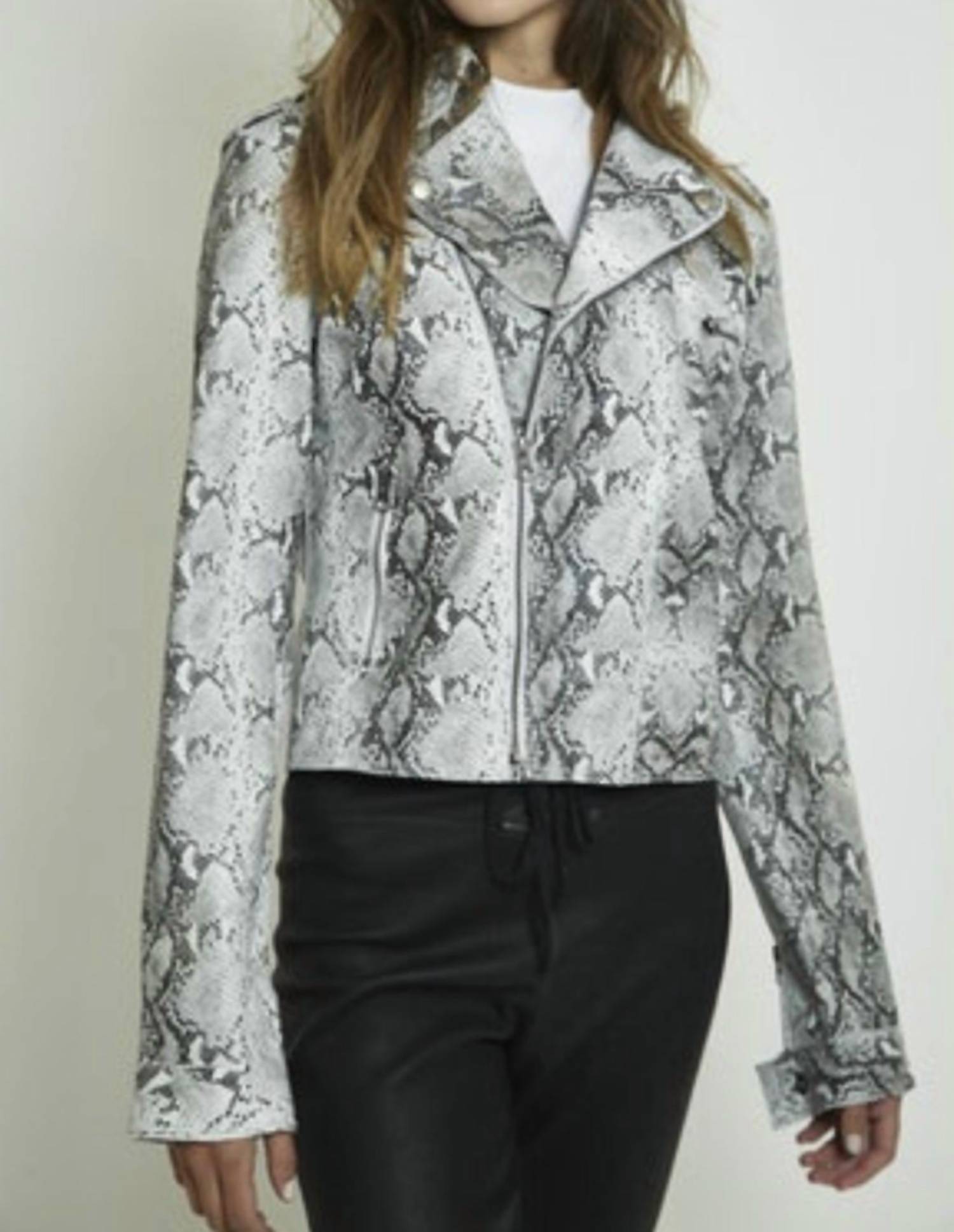 Jakett - Animal Print Leather Moto Jacket