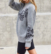 Lovestitch - Metallic Floral Pullover Holiday Sweater
