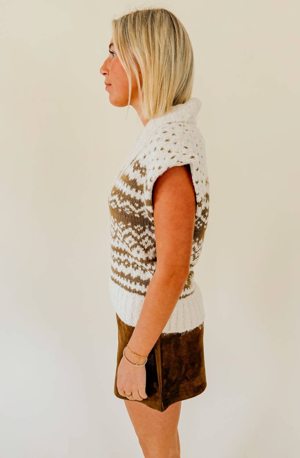 STEVE MADDEN Paulie Collared Sweater Vest Top in cream taupe - women's jacket - view 4