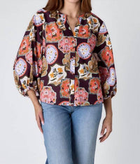 Crosby by Mollie Burch LIVIE FLORAL BLOUSE in brown red - women's blouse