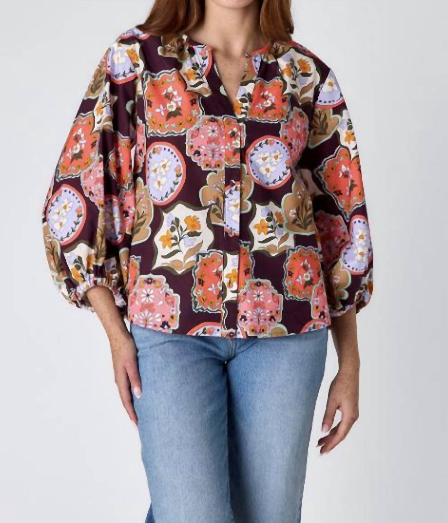 Crosby by Mollie Burch LIVIE FLORAL BLOUSE in brown red - women's blouse