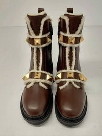 Valentino Garavani - Women's Roman Stud Leather & Shearling Combat Boots