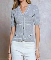Current Air - striped vneck button top
