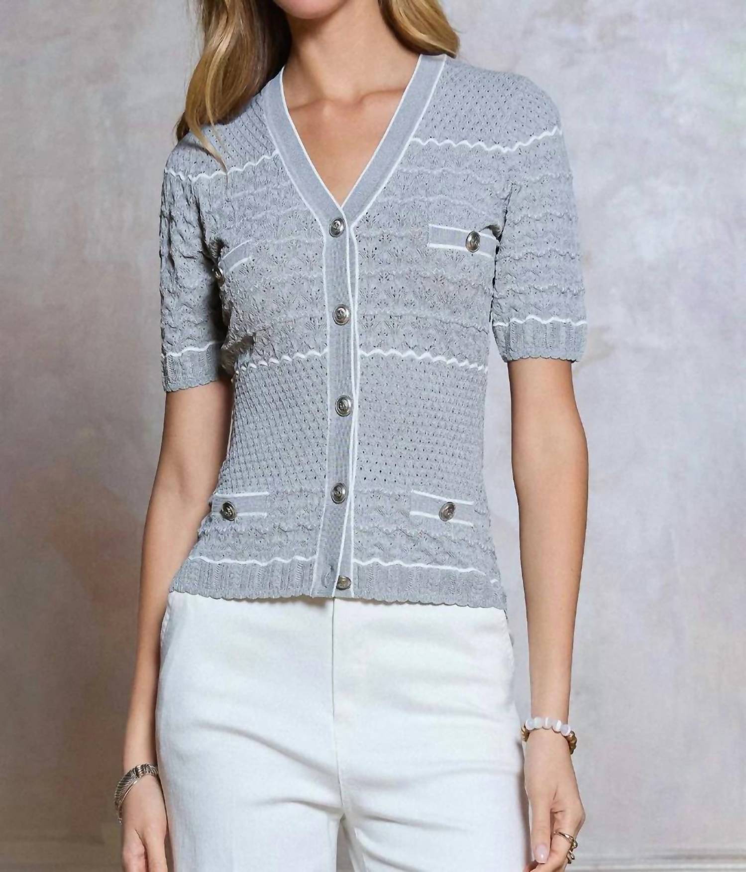 Current Air - striped vneck button top