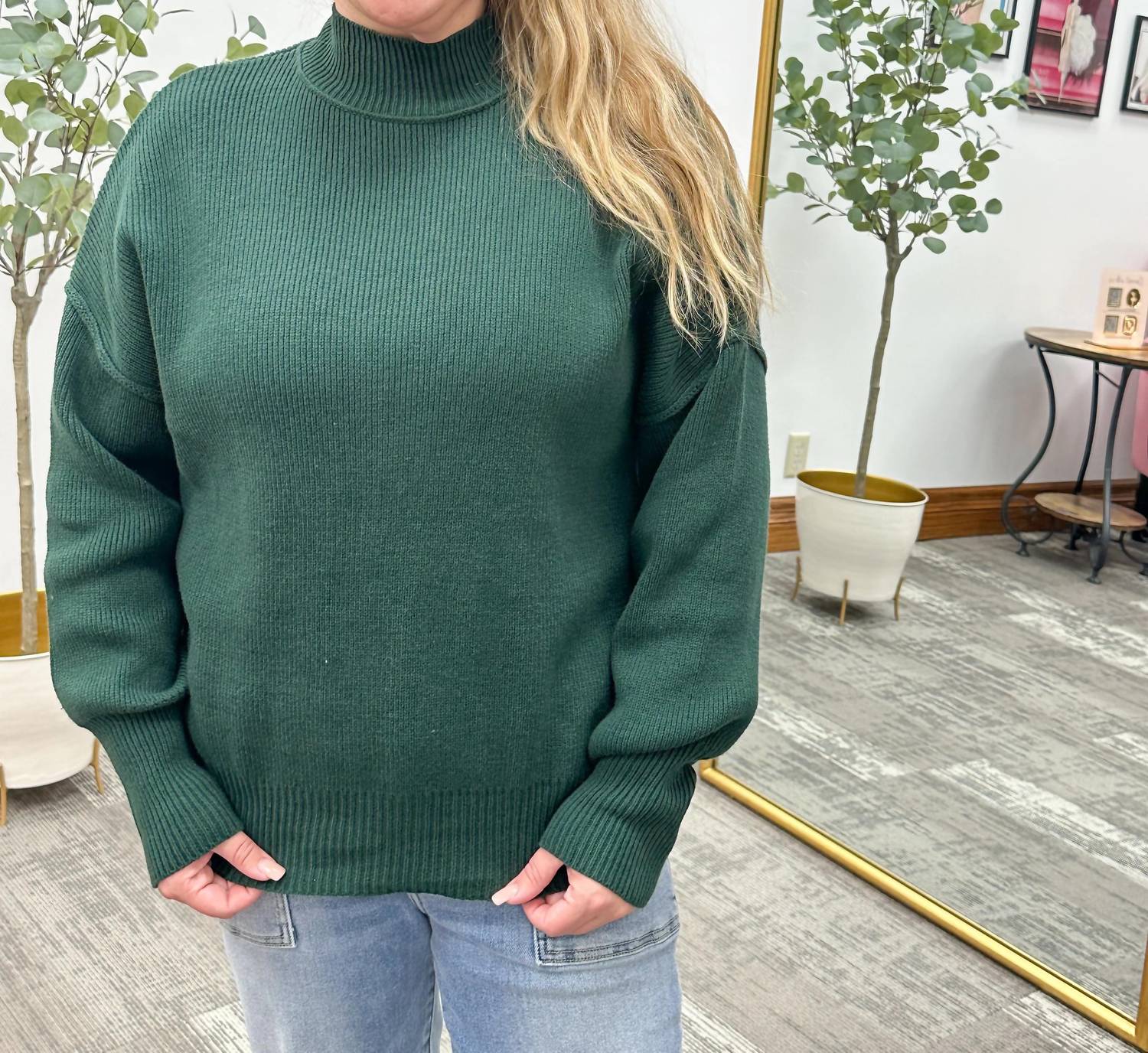 Blu Pepper - Mock Neck Ribbed Knit Sweater