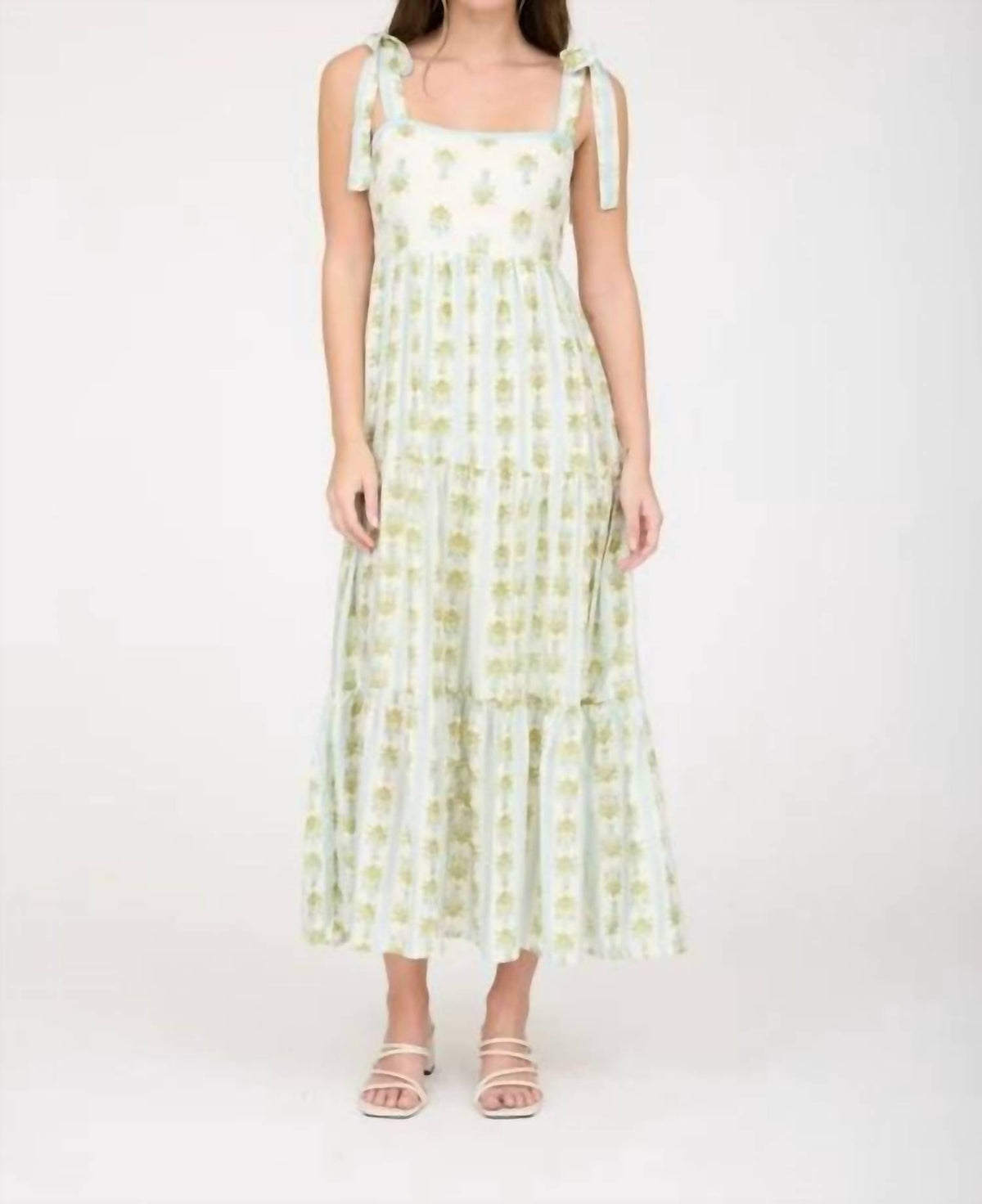 Blu Pepper - Stripe Floral Contrast Sleeveless Midi Dress