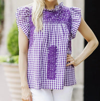 J.Marie - Gingham Embroidered Top