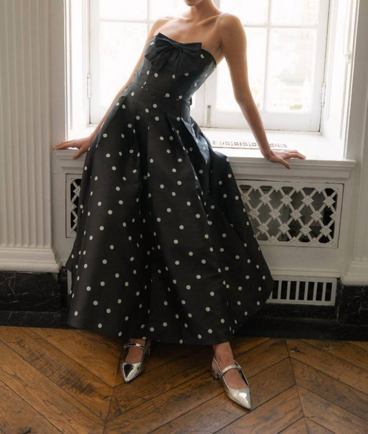 Mable - Strapless Polka Dot Bow Dress