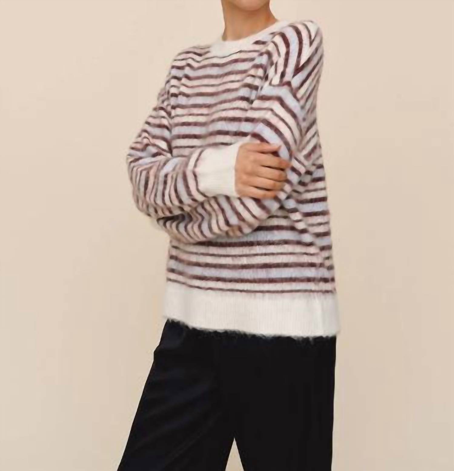 Bella Dahl Striped Crew Neck Sweater in frosty stripe - women's sweater - detail view