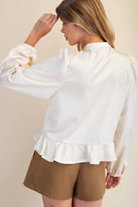 GLAM Long Sleeve Ruffle Top in cream - women's long sleeve top - view 4