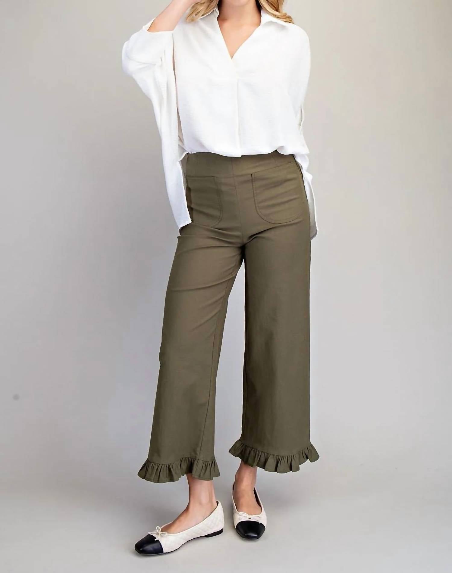 Ee:Some - Women's Leanne Straight Leg Ruffled Hem Pants