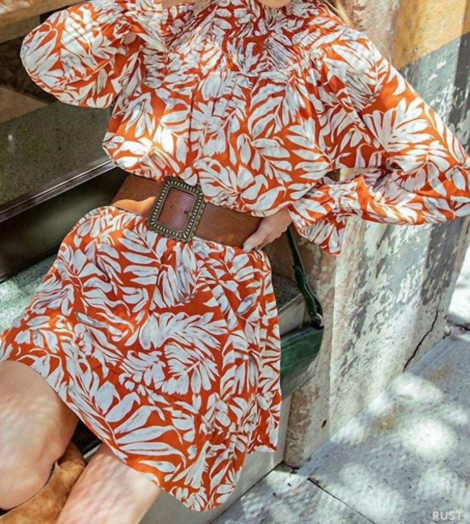 Kori - High Neck Printed Mini Dress with Long Sleeves