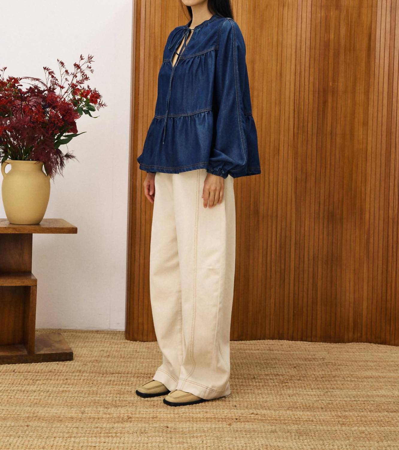 FRNCH Jean Cixous Top in blue - women's blouse - detail view