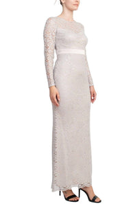 Adrianna Papell - Crew Neck Illusion Embellished Back Lace Dress
