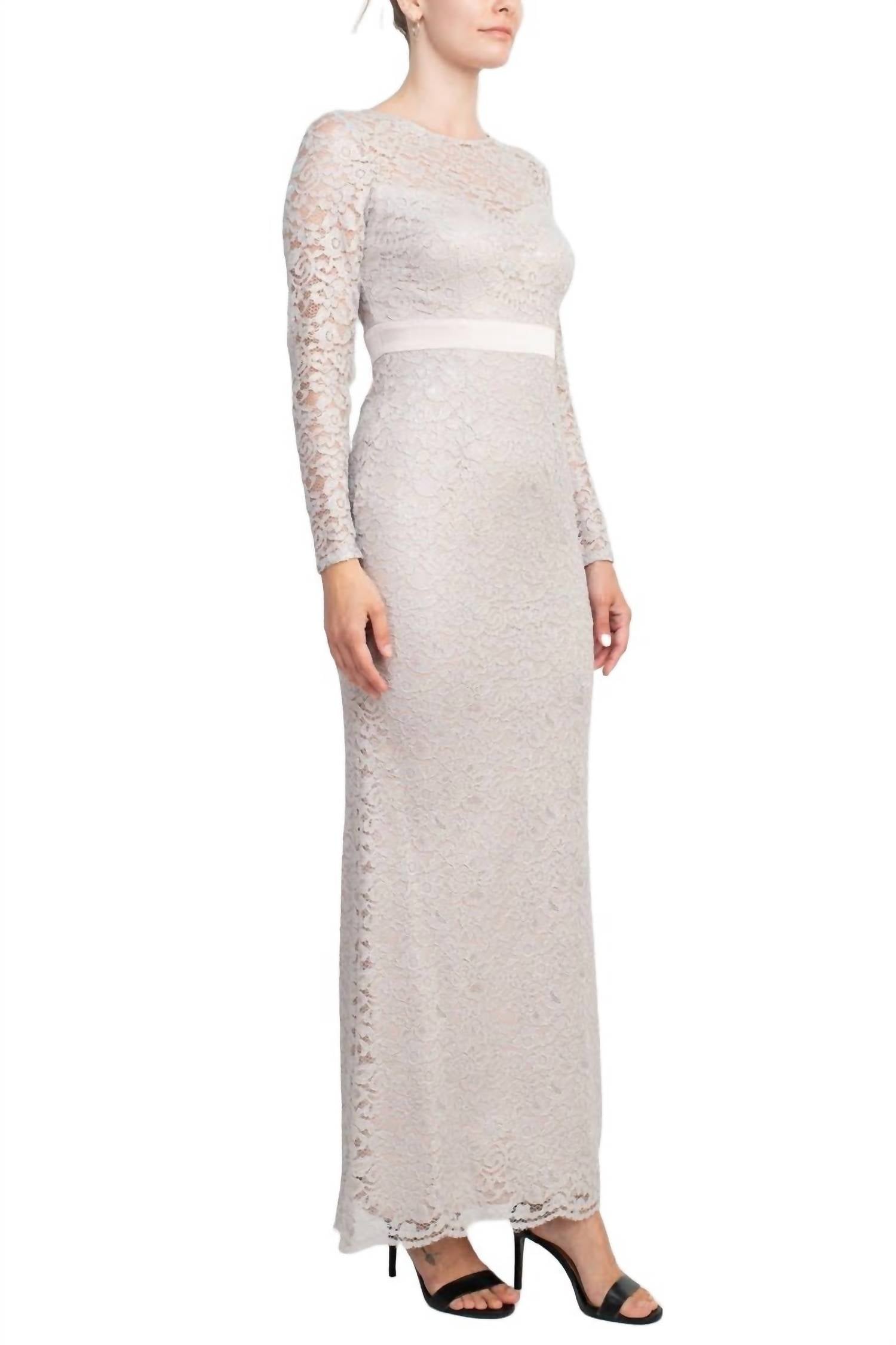 Adrianna Papell - Crew Neck Illusion Embellished Back Lace Dress