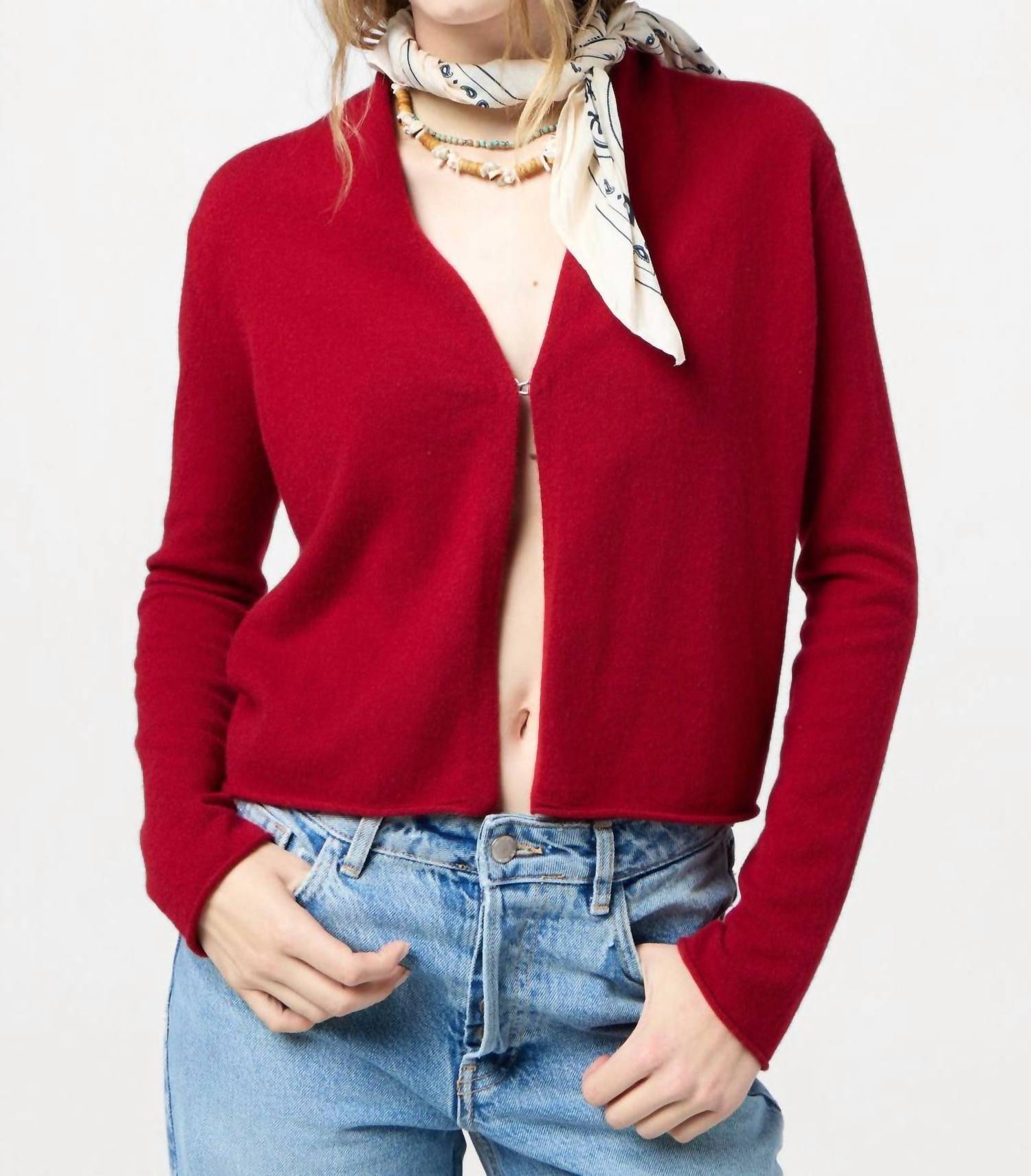 Guest In Residence Stealth Hook Front Cardigan in residence stealth hook front cardigan in ruby - women's cardigan - view 4