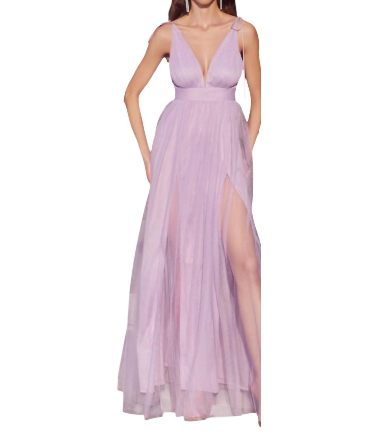 Ladivine Plunging Neckline Illusion Slits Dress in lavender - women's dress