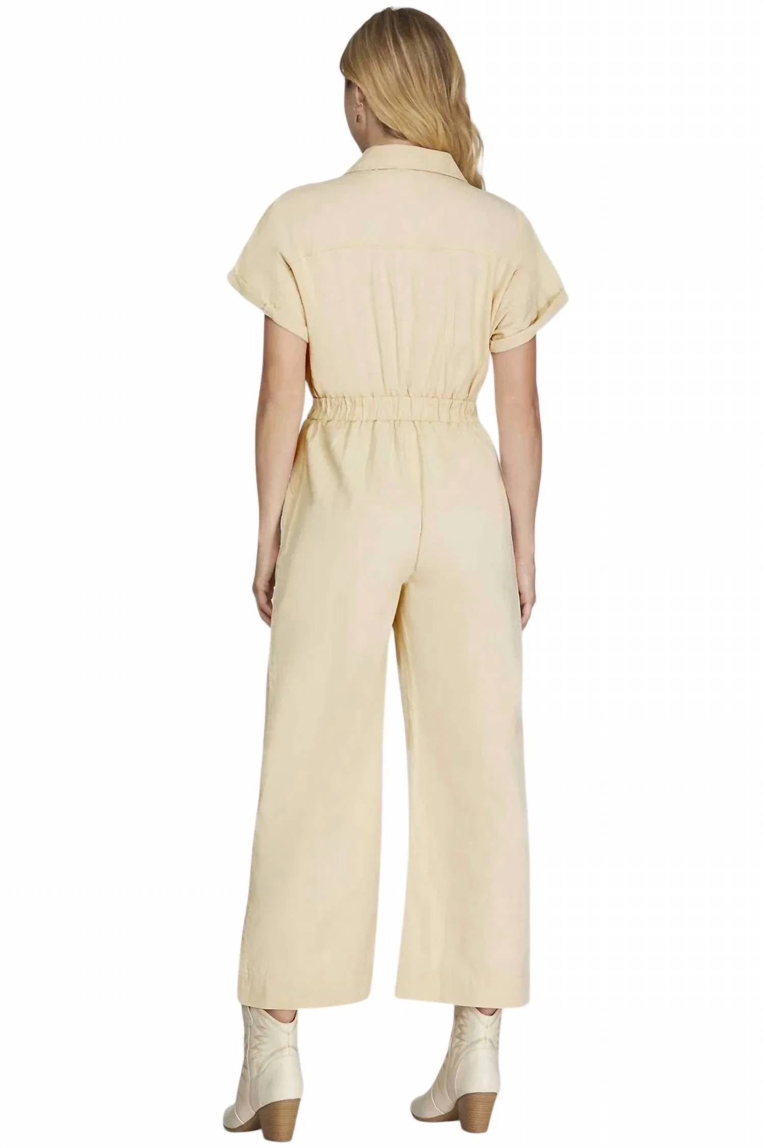 She + Sky - Short Sleeve Button Front Jumpsuit