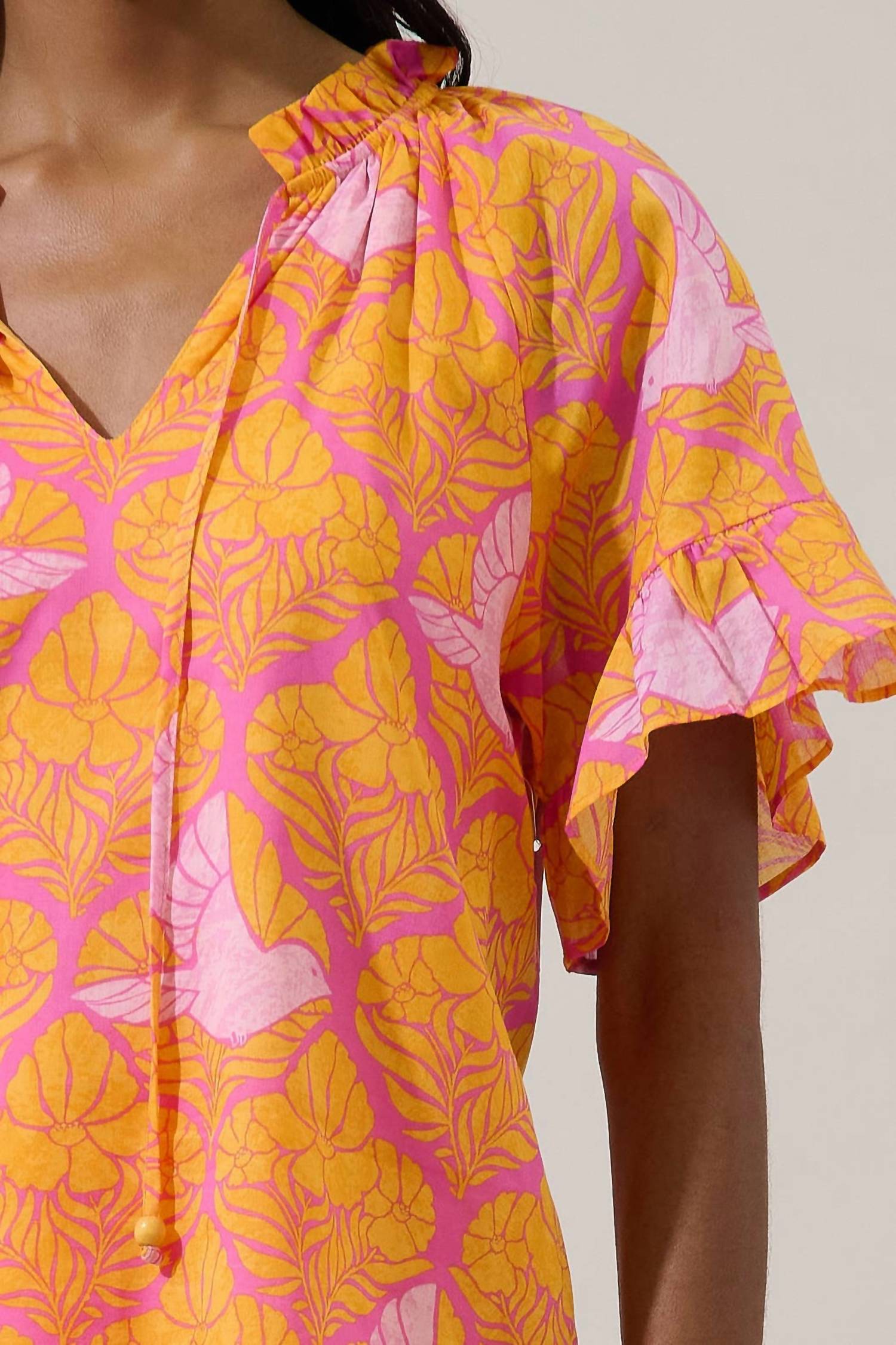 Sugarlips - Jaidy Floral Erie Split Neck Top