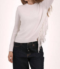 Minnie Rose - Cotton Cashmere Fringe Trim Crew Neck Sweater